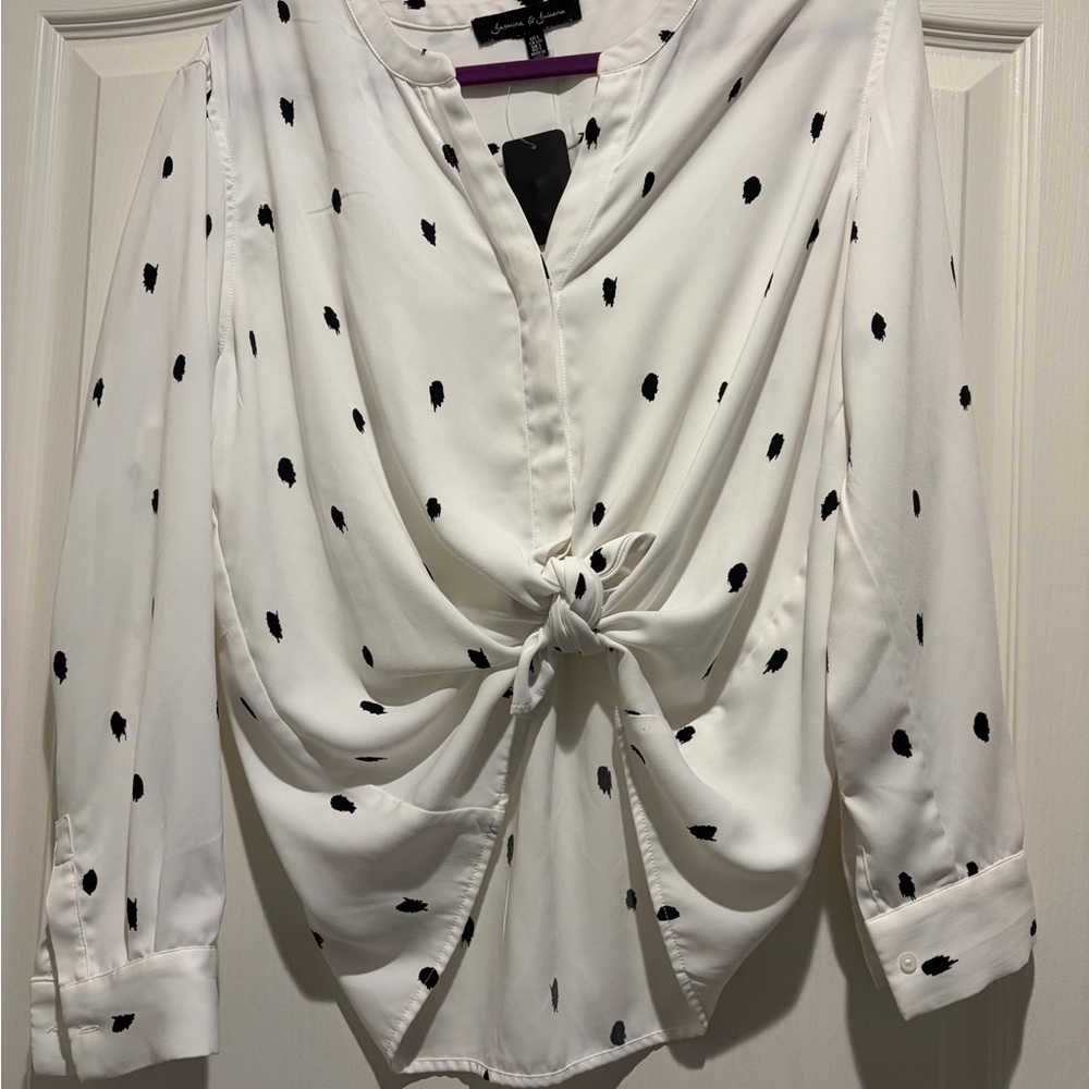 Elegant White and Black Polka Dot Button Down Shirt
